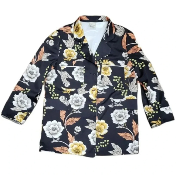 Lumina Black Floral Relaxed Straight Blazer S - Picture 1 of 5